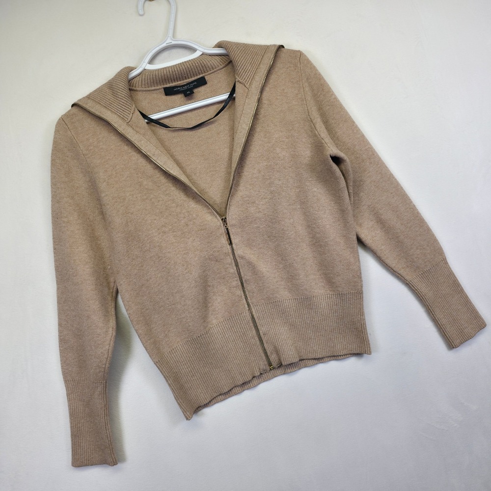 Andrew Marc Cardigan Womens XS Beige Turtleneck Ribbed Knit Minimalist‎ Layering - Picture 2 of 13